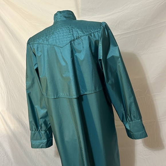 Vintage Trenchcoat Women L Turquoise Metallics Shimmer with Pockets Button Down - Picture 7 of 17